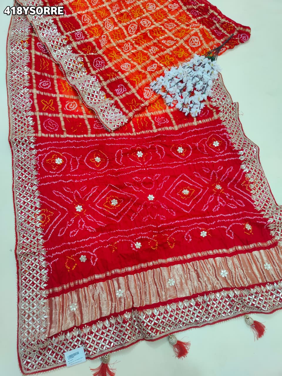 By Bandhani Saree with Elegant Gota Patti Work