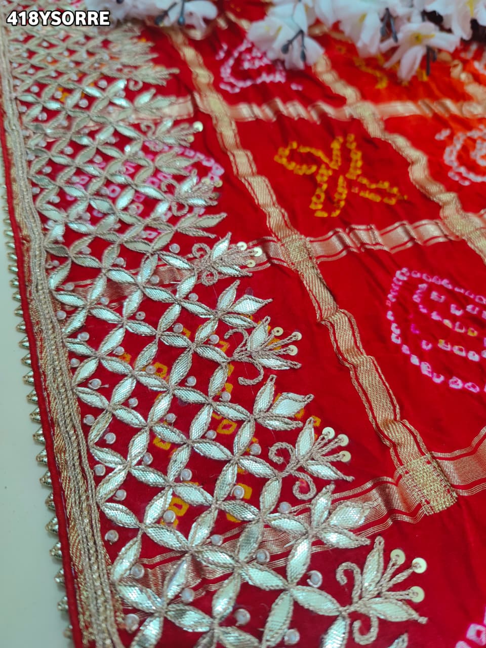By Bandhani Saree with Elegant Gota Patti Work