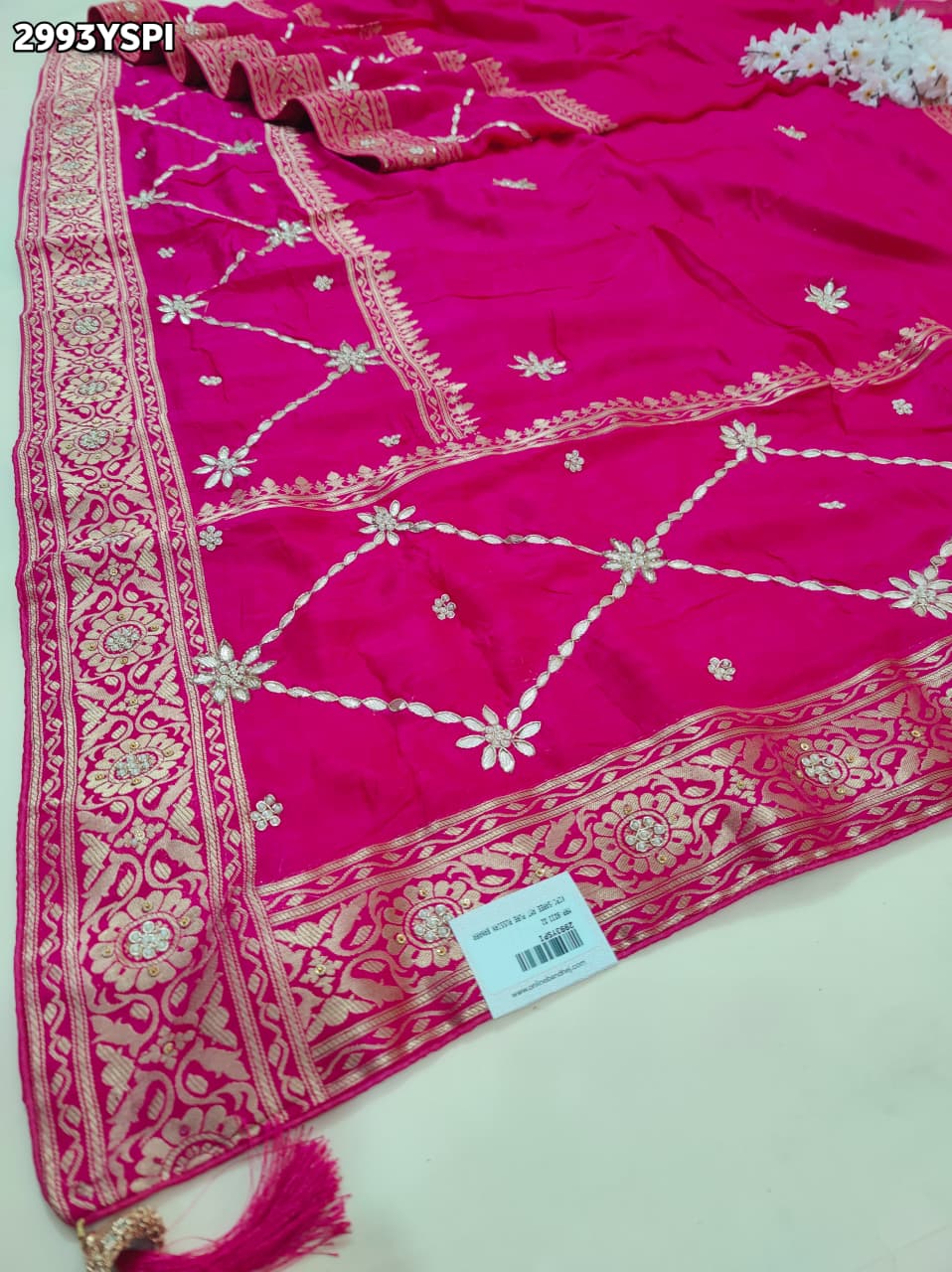 KcPc New Premium Pure Russian Silk Saree with Handcrafted Kasab Sequin Aari WorkAMT