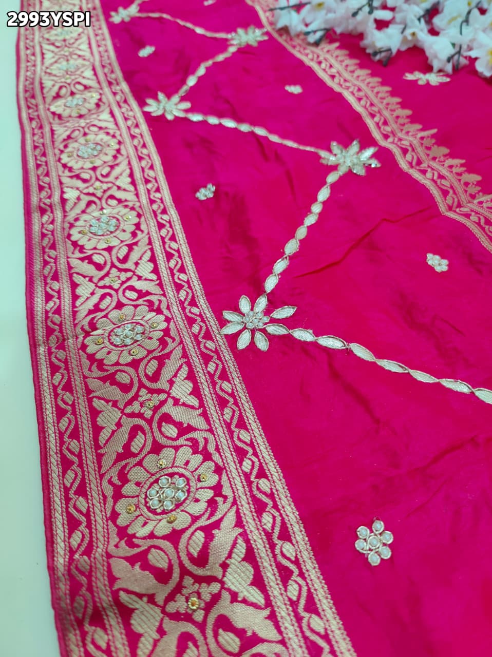 KcPc New Premium Pure Russian Silk Saree with Handcrafted Kasab Sequin Aari WorkAMT