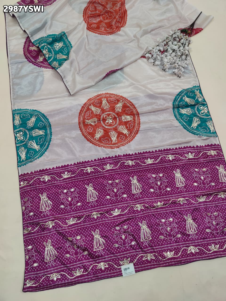 By Bandhani Saree With Gota Patti Border