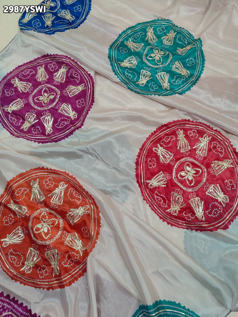 By Bandhani Saree With Gota Patti Border