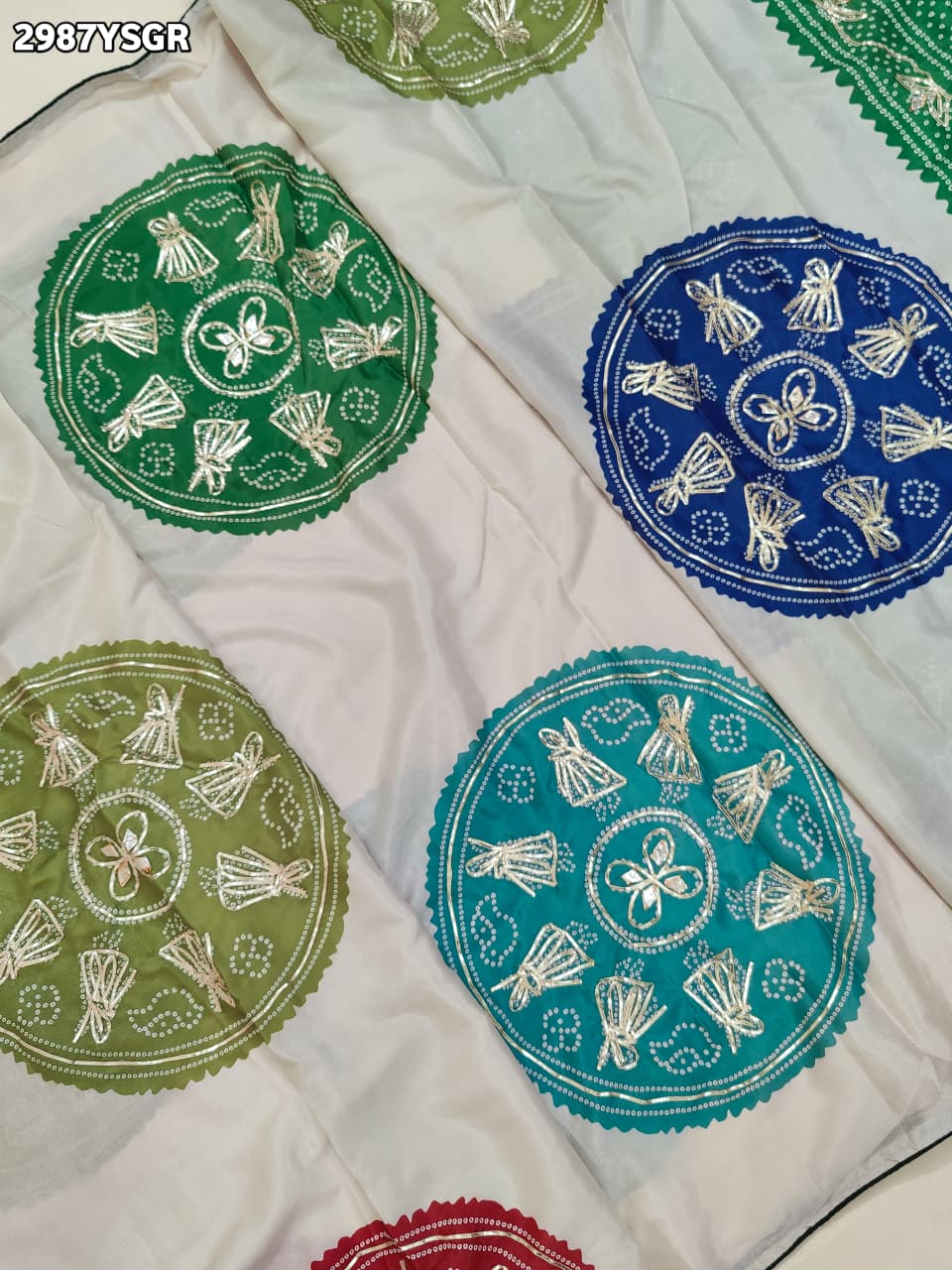 By Bandhani Saree With Gota Patti Border