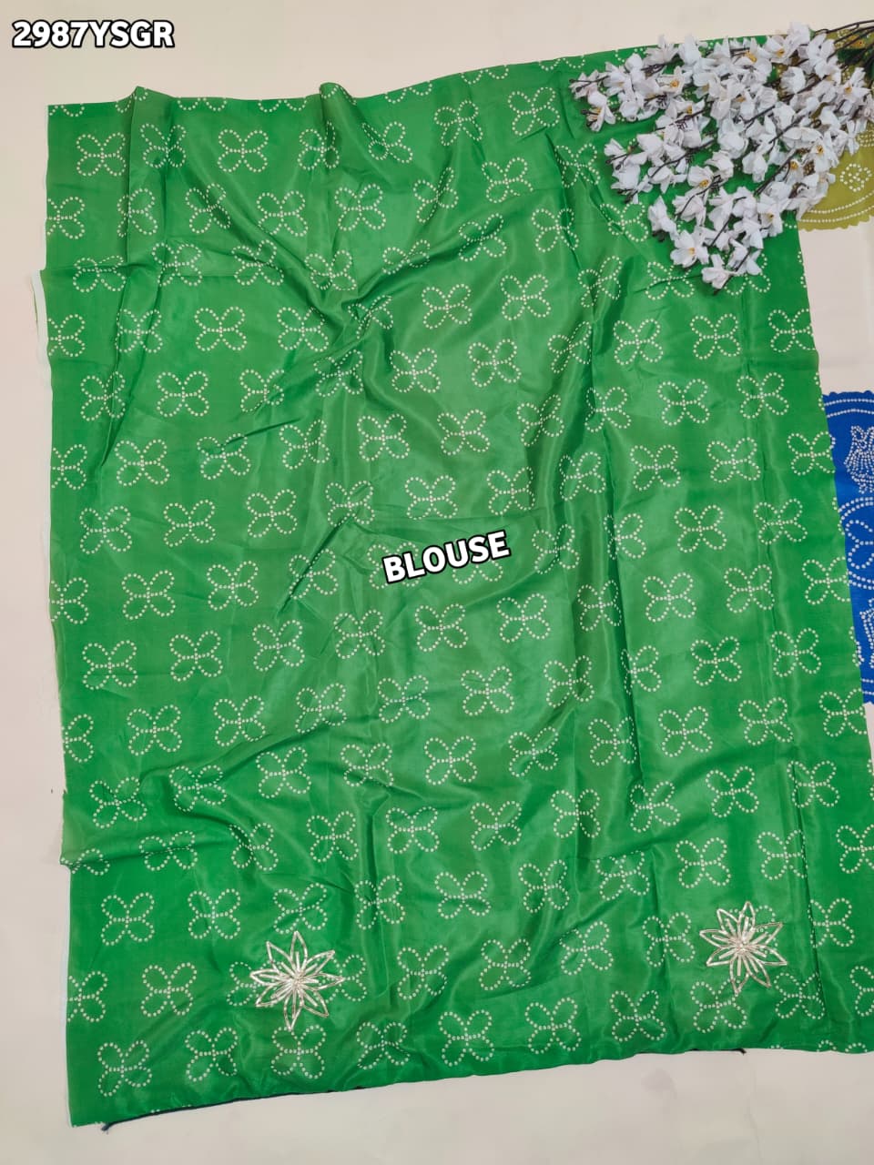 By Bandhani Saree With Gota Patti Border