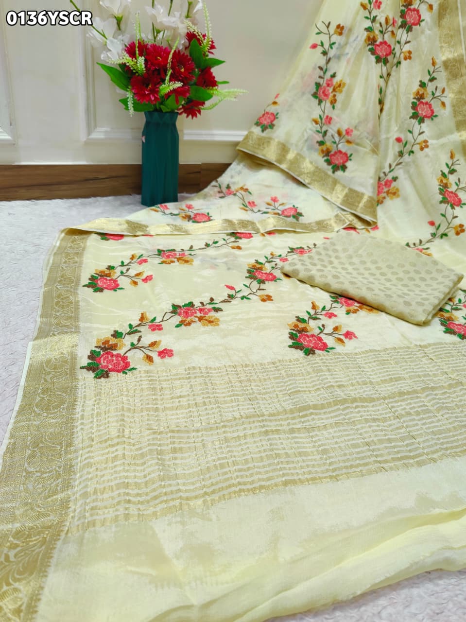 By Zari border Saree With Festive Wear