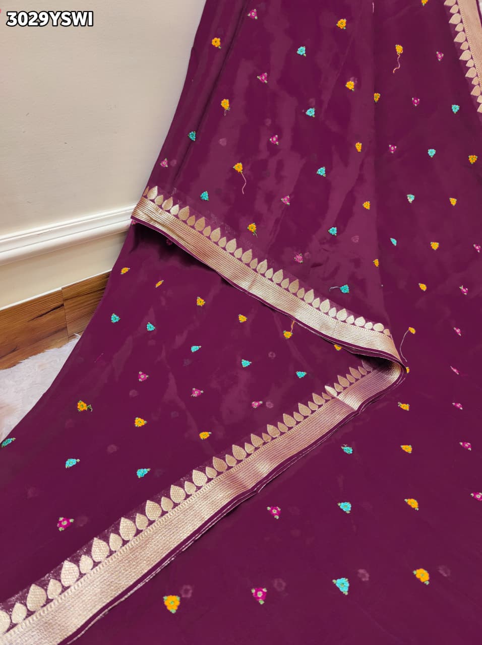 By Letest Elegant Banarasi Saree with Zari Border Perfect for Festive Wear