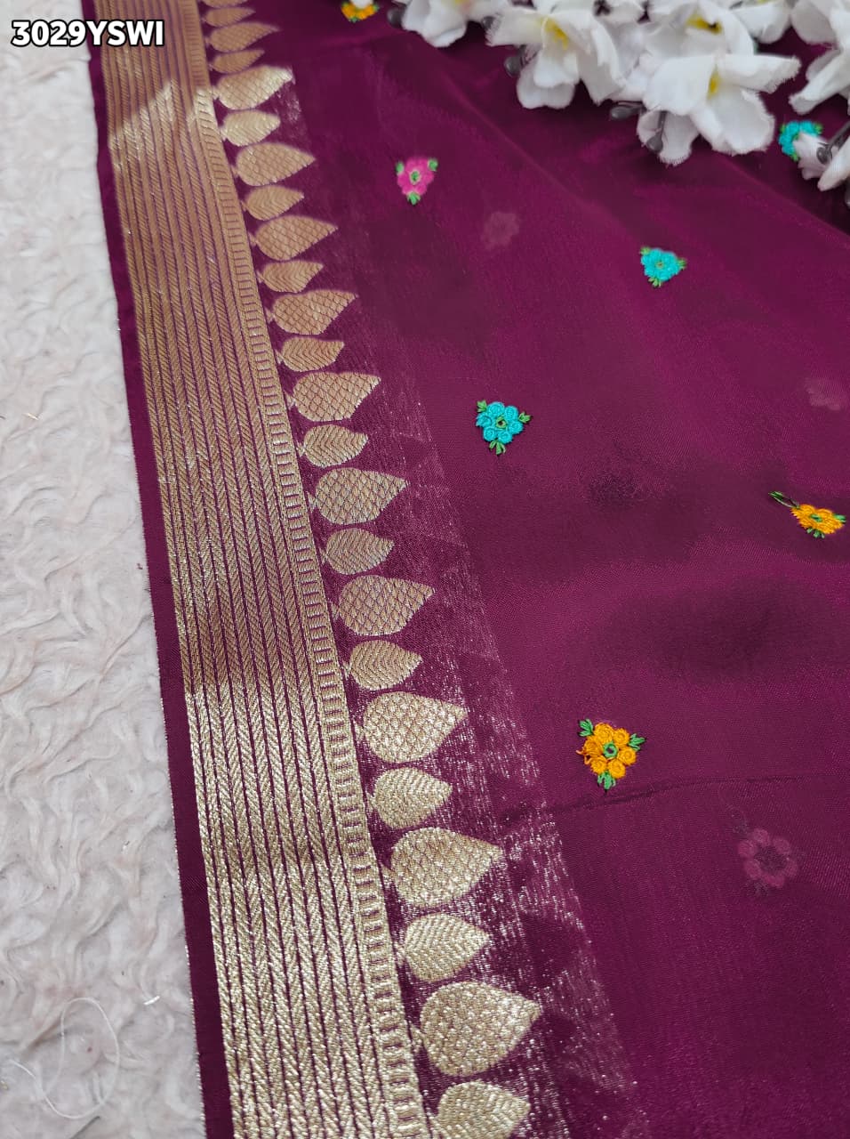 By Letest Elegant Banarasi Saree with Zari Border Perfect for Festive Wear
