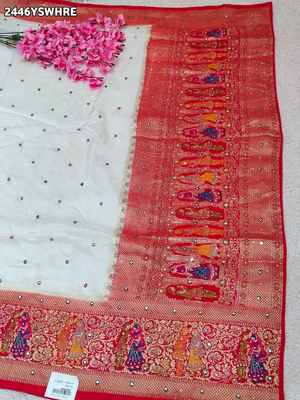 By NewLuxury Kalamkari Saree With Exquisite Cutdana Mirror Work