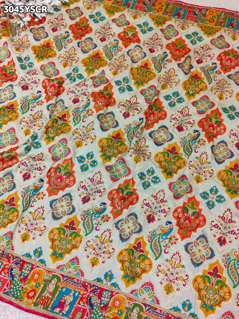 By New Graceful Kalamkari Saree With Cutdana Detailing