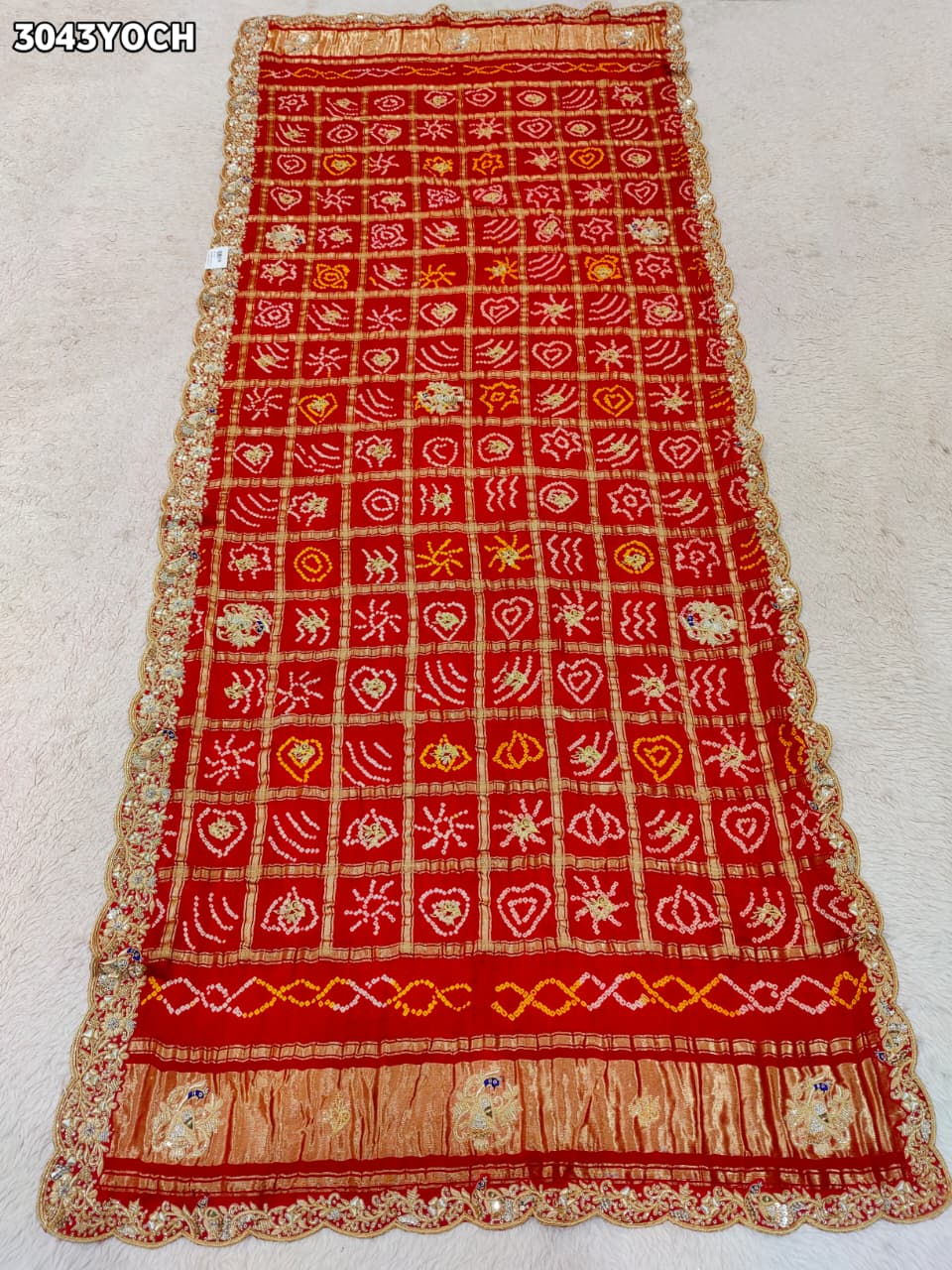 By New Bandhani Pila Chunri With Handcrafted Zardozi Embellishments