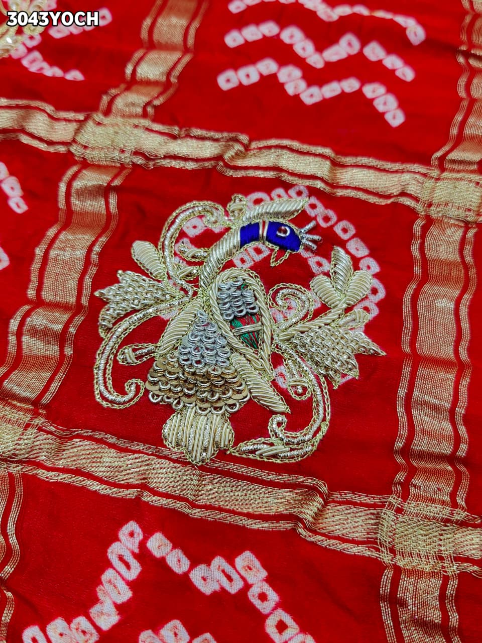 By New Bandhani Pila Chunri With Handcrafted Zardozi Embellishments