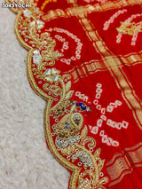 By New Bandhani Pila Chunri With Handcrafted Zardozi Embellishments