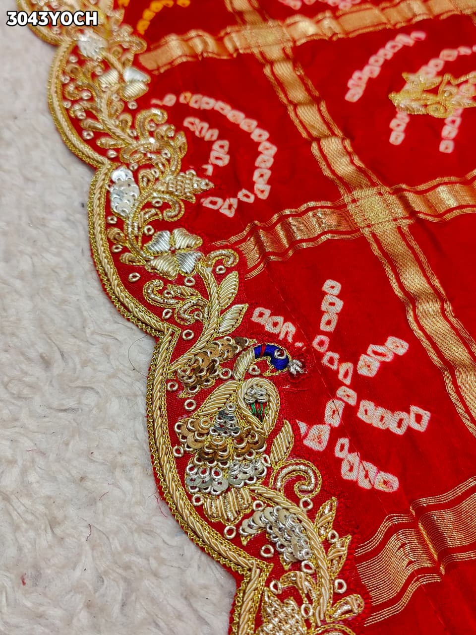 By New Bandhani Pila Chunri With Handcrafted Zardozi Embellishments