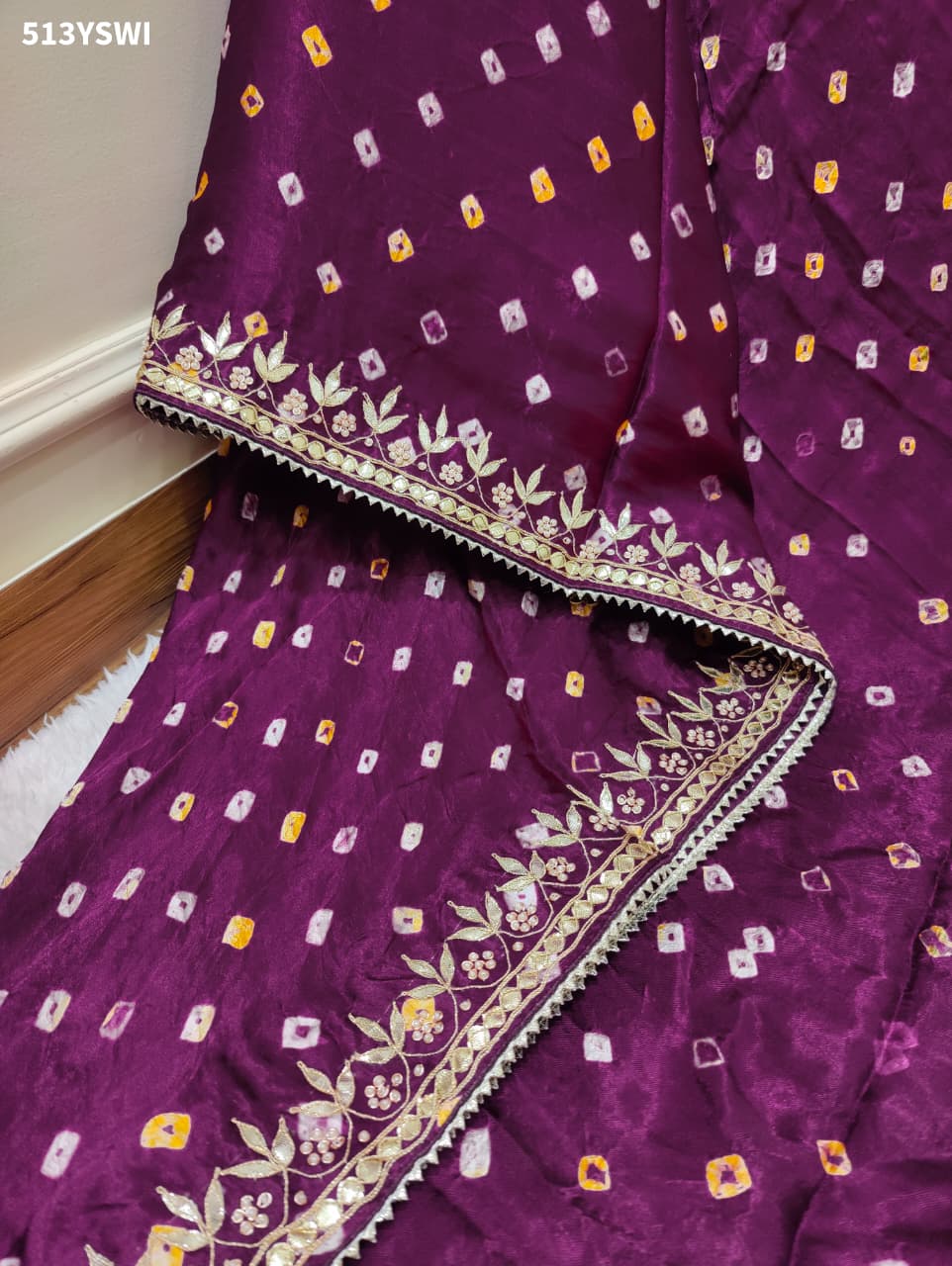 Gaji Silk Bandhej Gotapatti Work Saree for wedding and festival