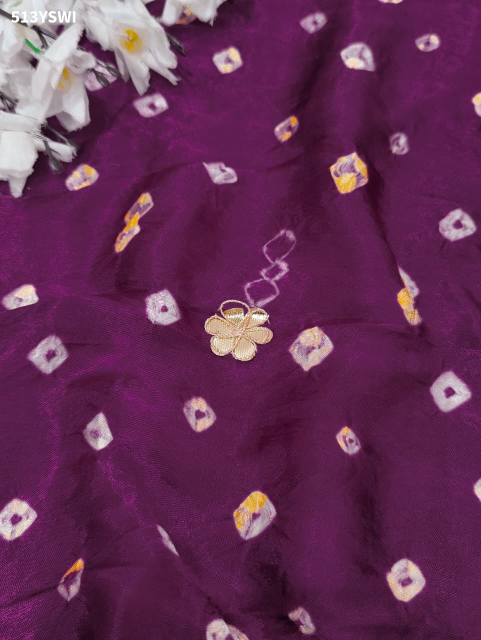 Gaji Silk Bandhej Gotapatti Work Saree for wedding and festival