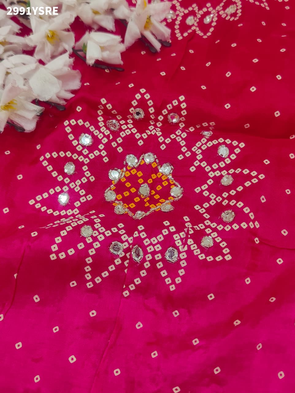 By Graceful Upada Silk Saree with Bandhani Print and Cutdana Work