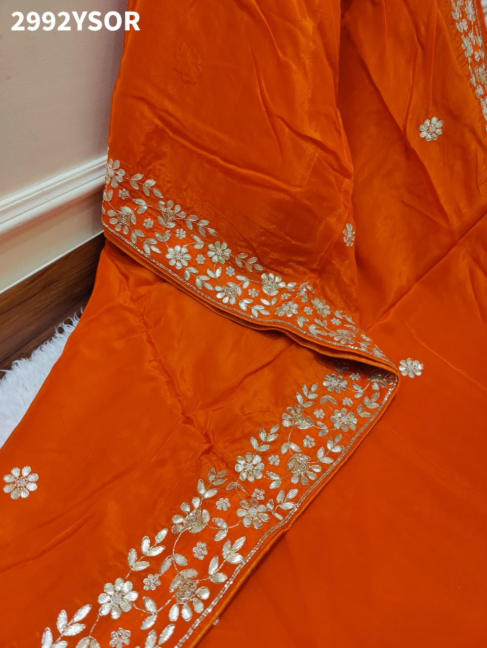Orange saree with gotapati embroidery for weddings