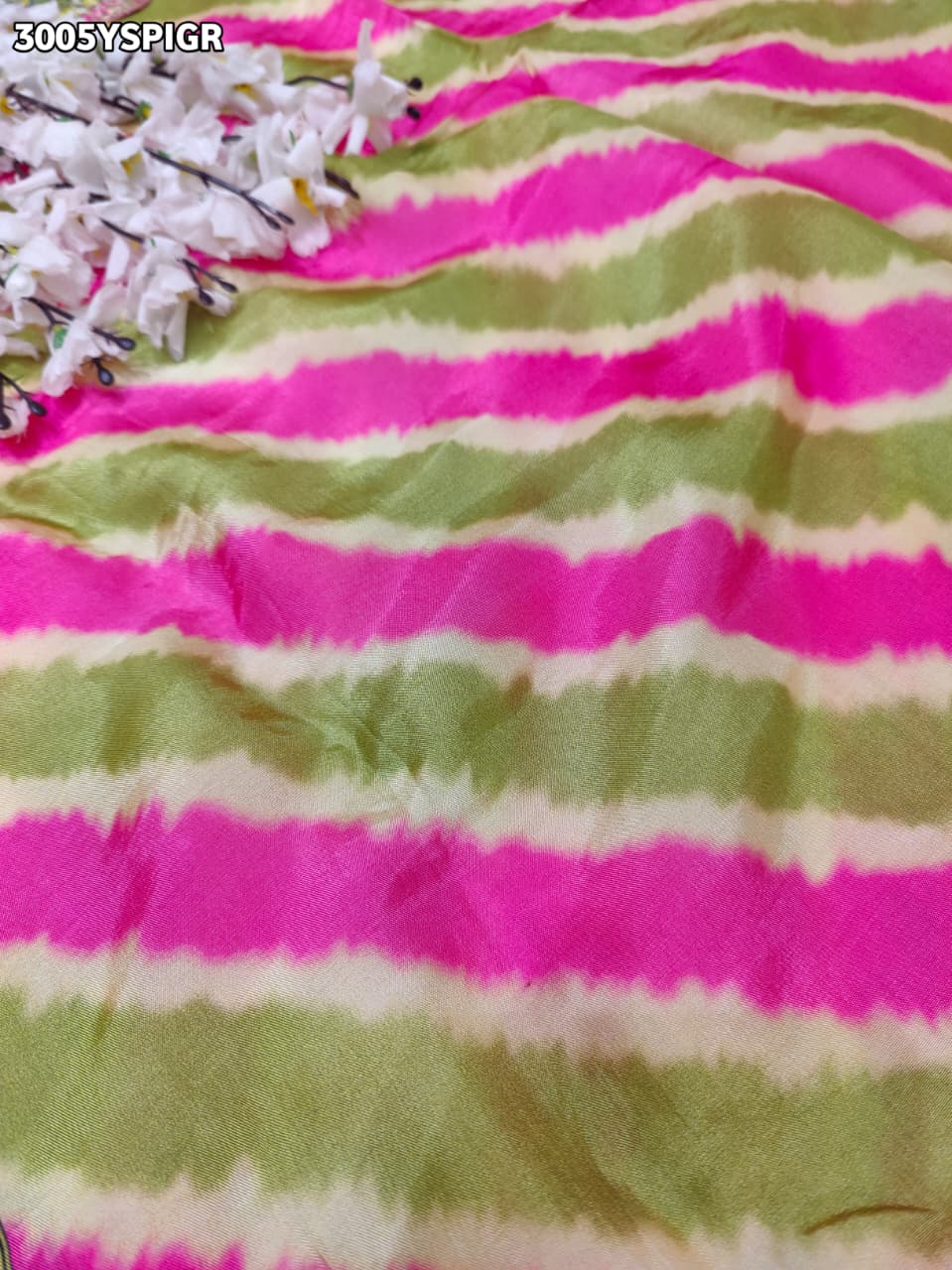 By Festive Saree with Beautiful Leheriya Pattern and Mirror Detailing
