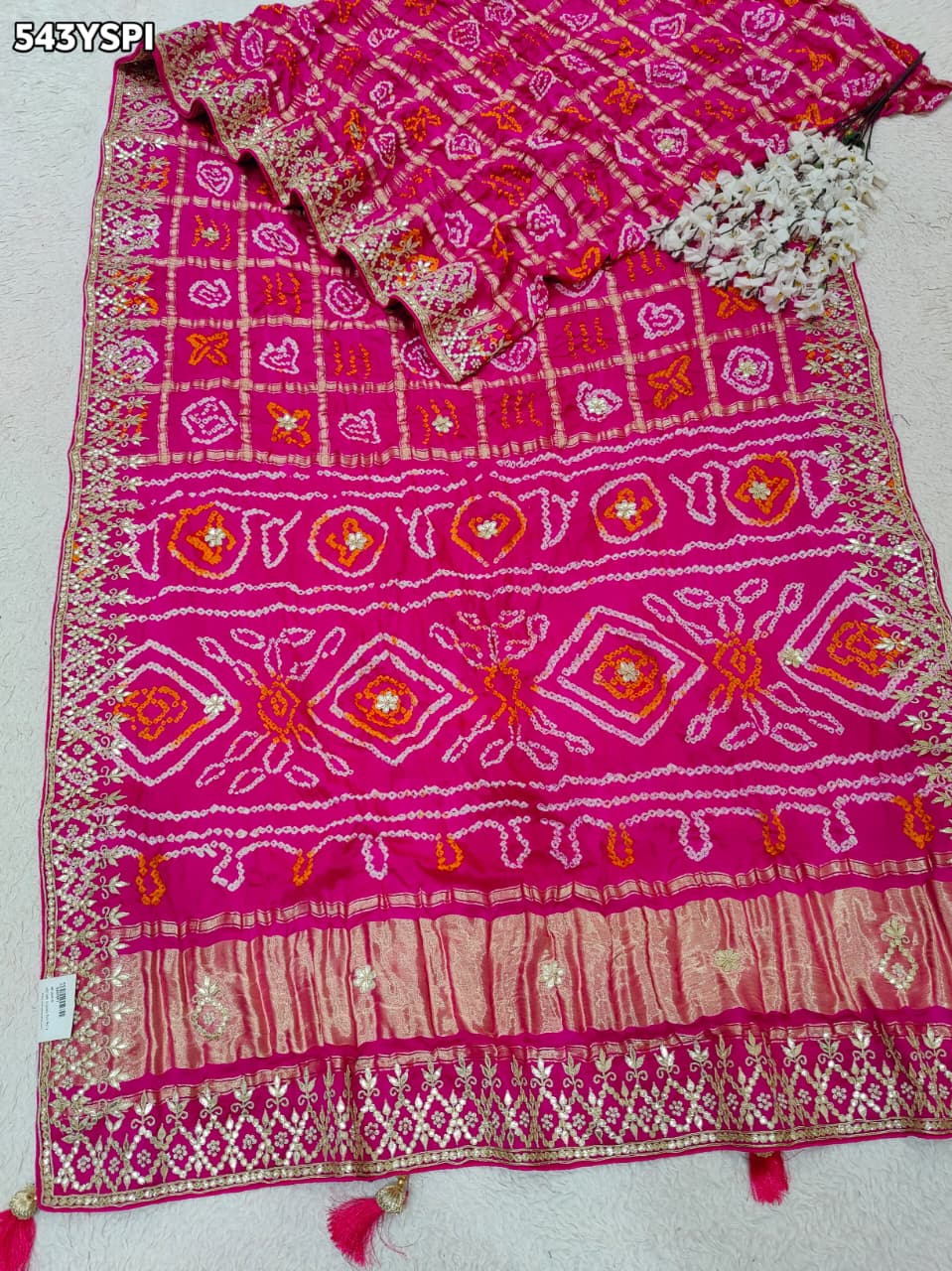 KcPc New Traditional Bandhani Style Gaji Silk Saree with Gota Patti EmbellishmentAMT