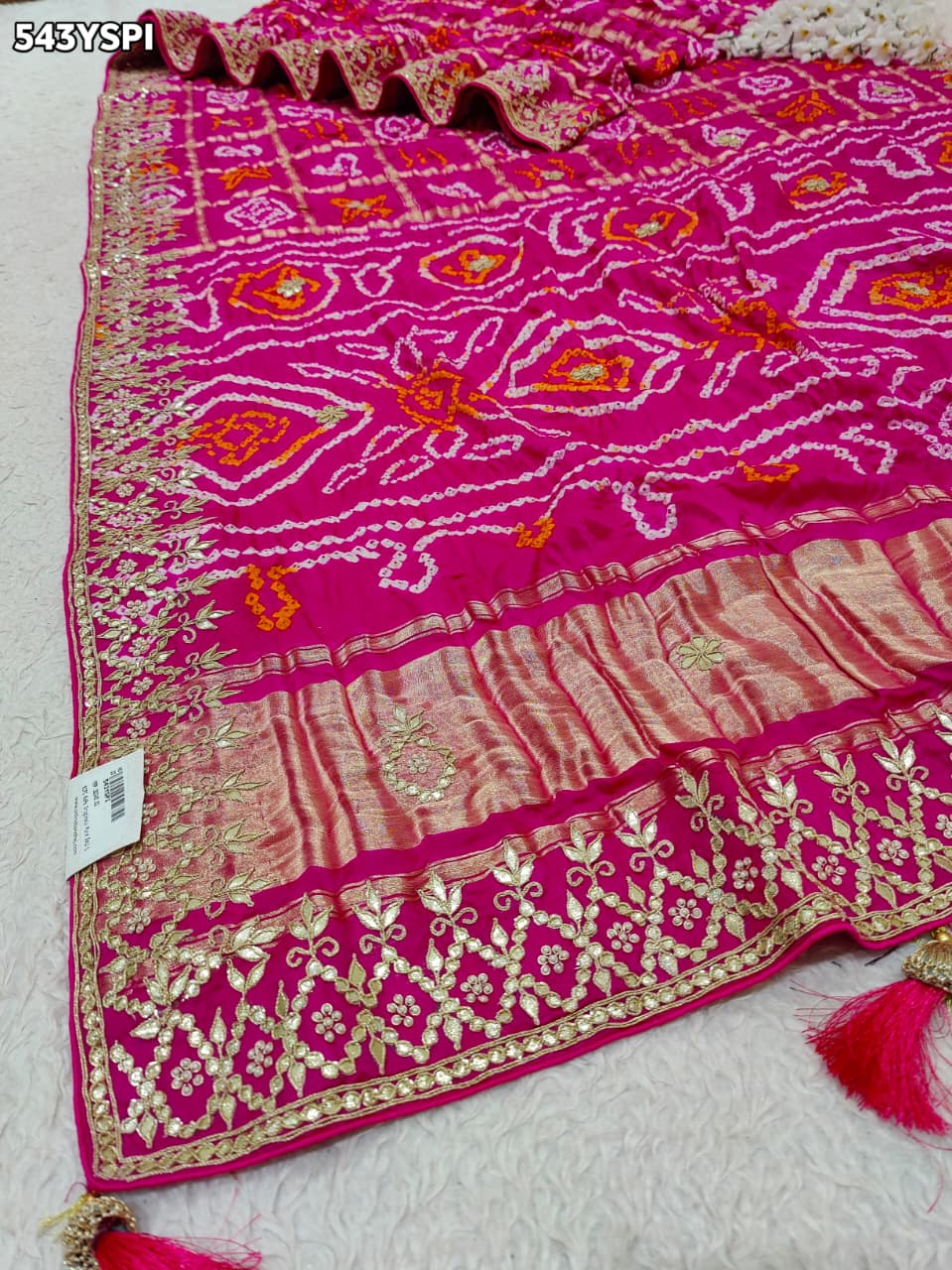 KcPc New Traditional Bandhani Style Gaji Silk Saree with Gota Patti EmbellishmentAMT