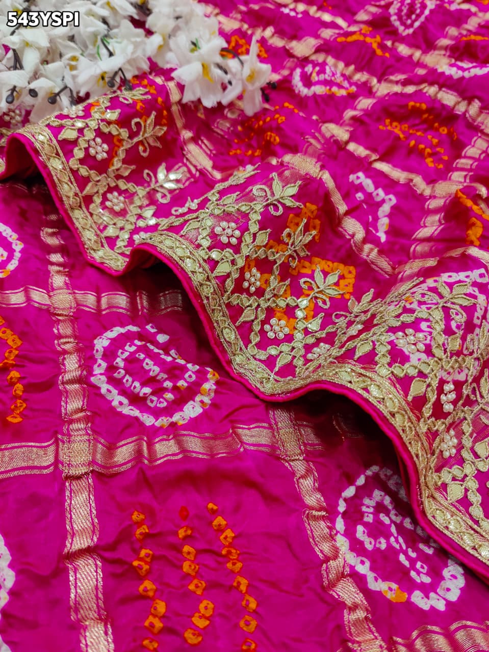 KcPc New Traditional Bandhani Style Gaji Silk Saree with Gota Patti EmbellishmentAMT