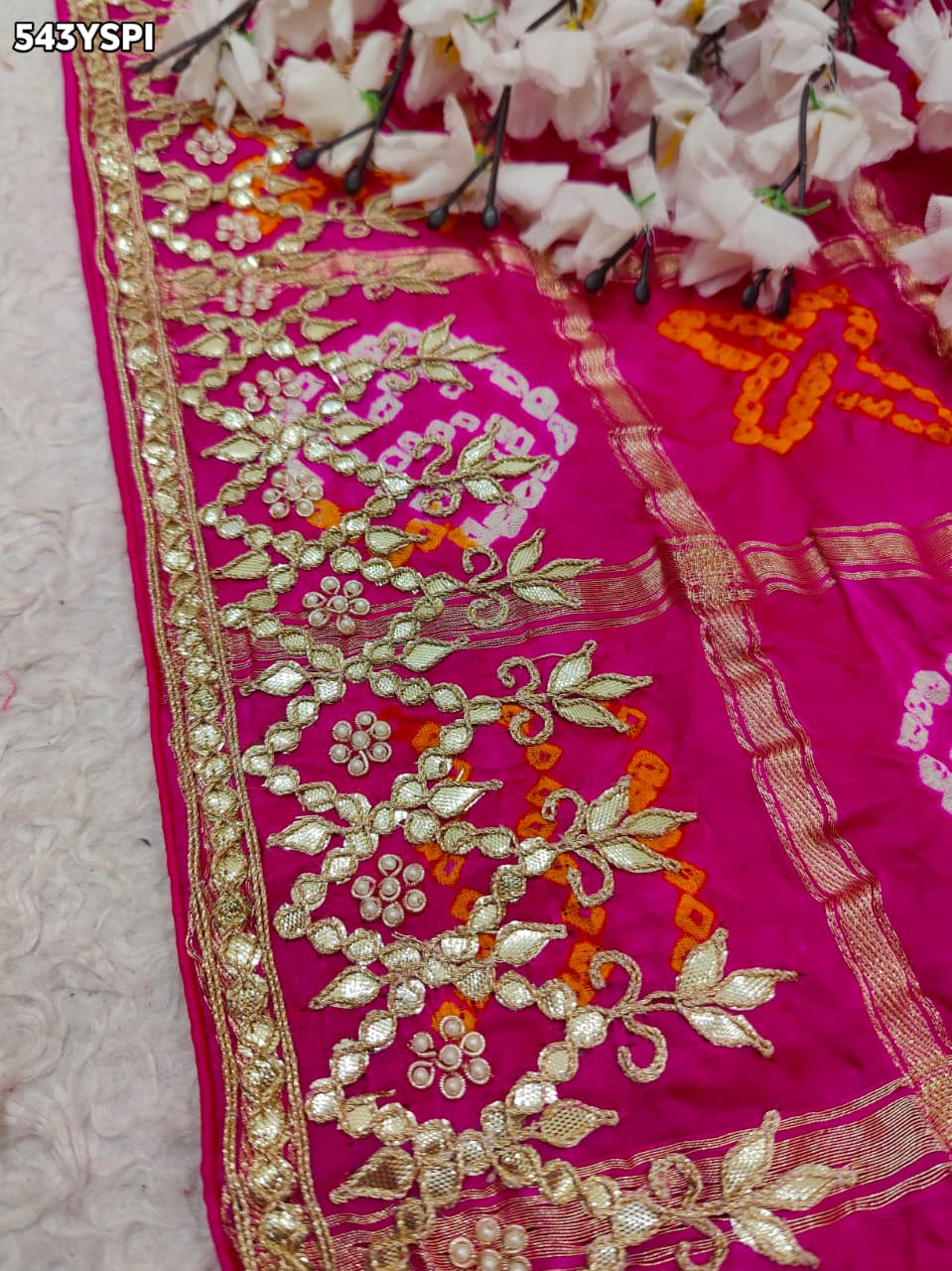 KcPc New Traditional Bandhani Style Gaji Silk Saree with Gota Patti EmbellishmentAMT