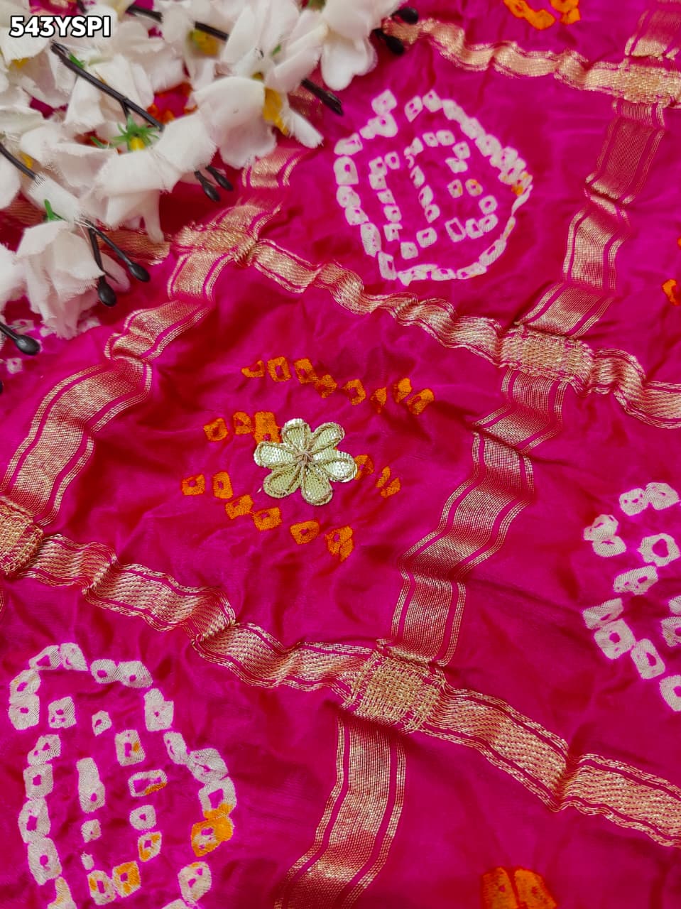 KcPc New Traditional Bandhani Style Gaji Silk Saree with Gota Patti EmbellishmentAMT