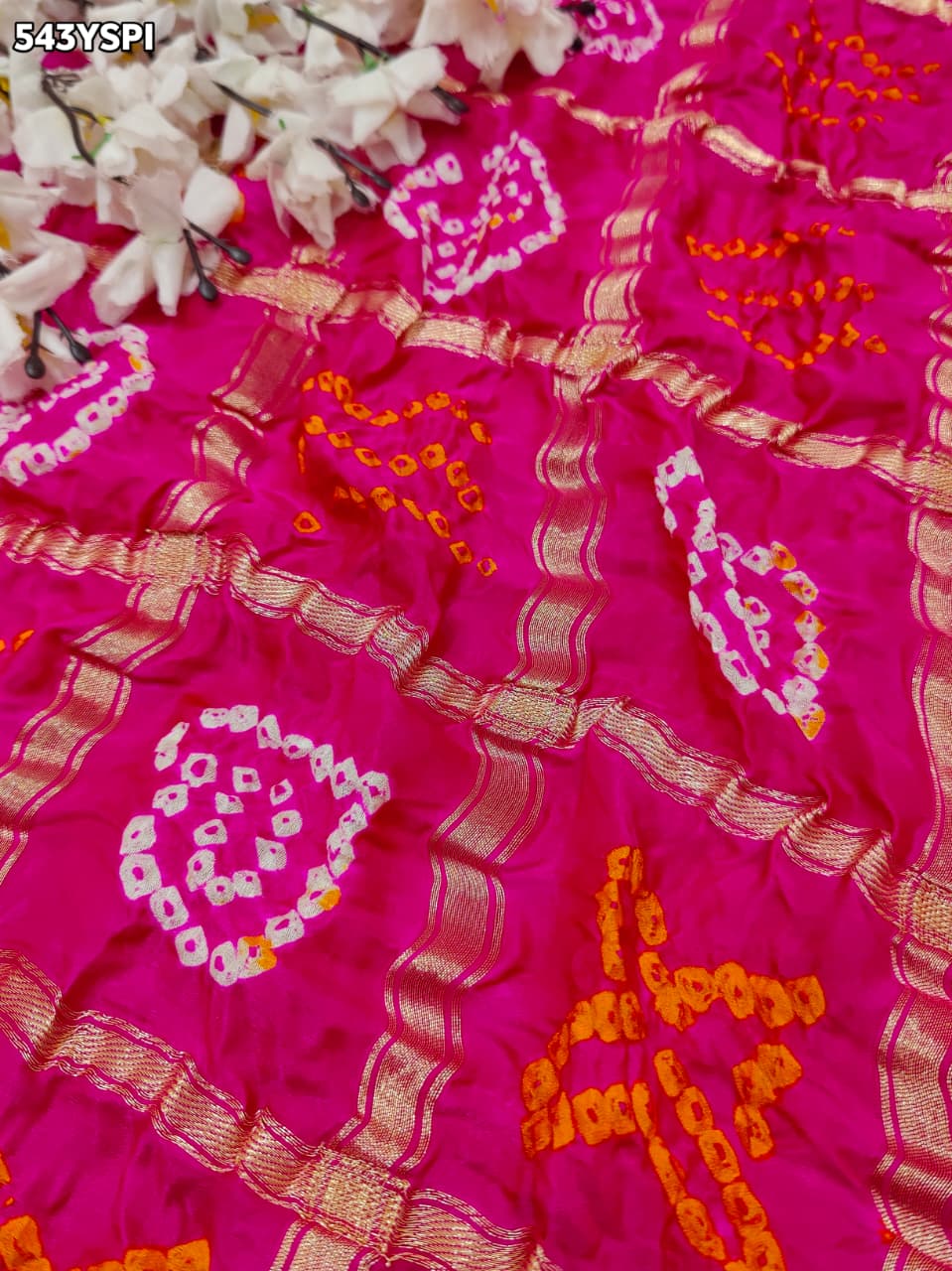 KcPc New Traditional Bandhani Style Gaji Silk Saree with Gota Patti EmbellishmentAMT