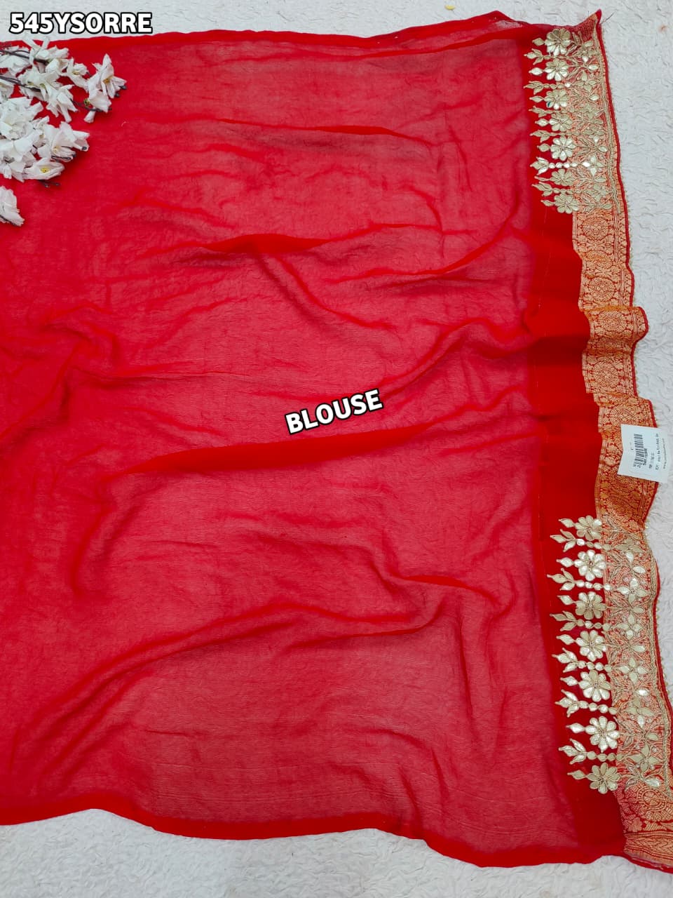 Traditional Khaddi Georgette Bandhani Saree with Gota Patti