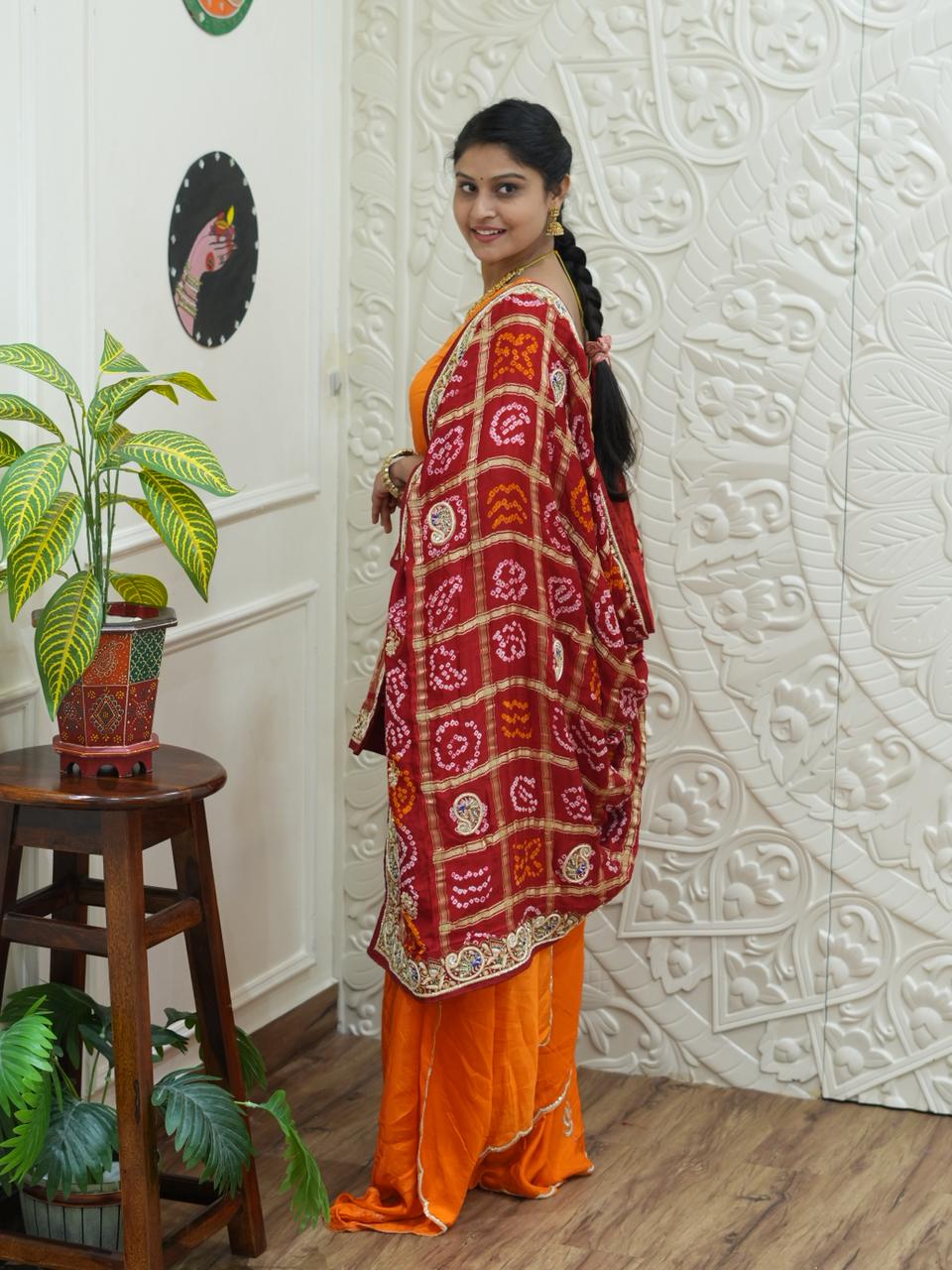 KcPc New Traditional Bandhani Gaji Silk Odhna Zardozi HighlightsMNL