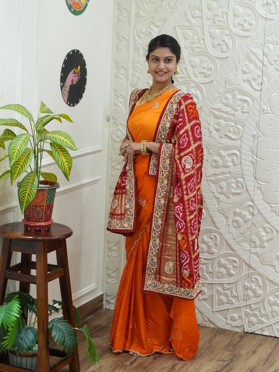 KcPc New Traditional Bandhani Gaji Silk Odhna Zardozi HighlightsMNL