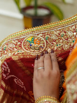 By Traditional Pila Chunri in Gaji Silk Bandhani Style with Zardozi Work