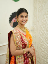 By Traditional Pila Chunri in Gaji Silk Bandhani Style with Zardozi Work