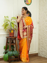 By Traditional Pila Chunri in Gaji Silk Bandhani Style with Zardozi Work