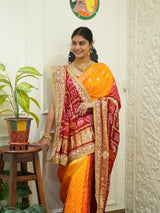 By Traditional Pila Chunri in Gaji Silk Bandhani Style with Zardozi Work