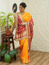By Traditional Pila Chunri in Gaji Silk Bandhani Style with Zardozi Work