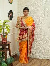By Traditional Pila Chunri in Gaji Silk Bandhani Style with Zardozi Work