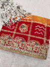 KcPc Pure Gaji Silk Ghatchola Bandhani With Zardoji Work Chunri Pila Odhna