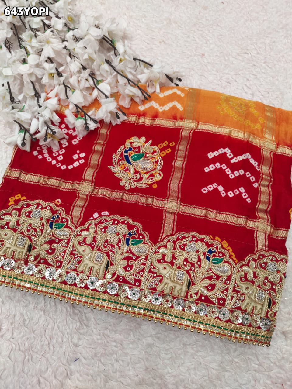 KcPc Pure Gaji Silk Ghatchola Bandhani With Zardoji Work Chunri Pila Odhna
