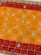 KcPc Pure Gaji Silk Ghatchola Bandhani With Zardoji Work Chunri Pila Odhna