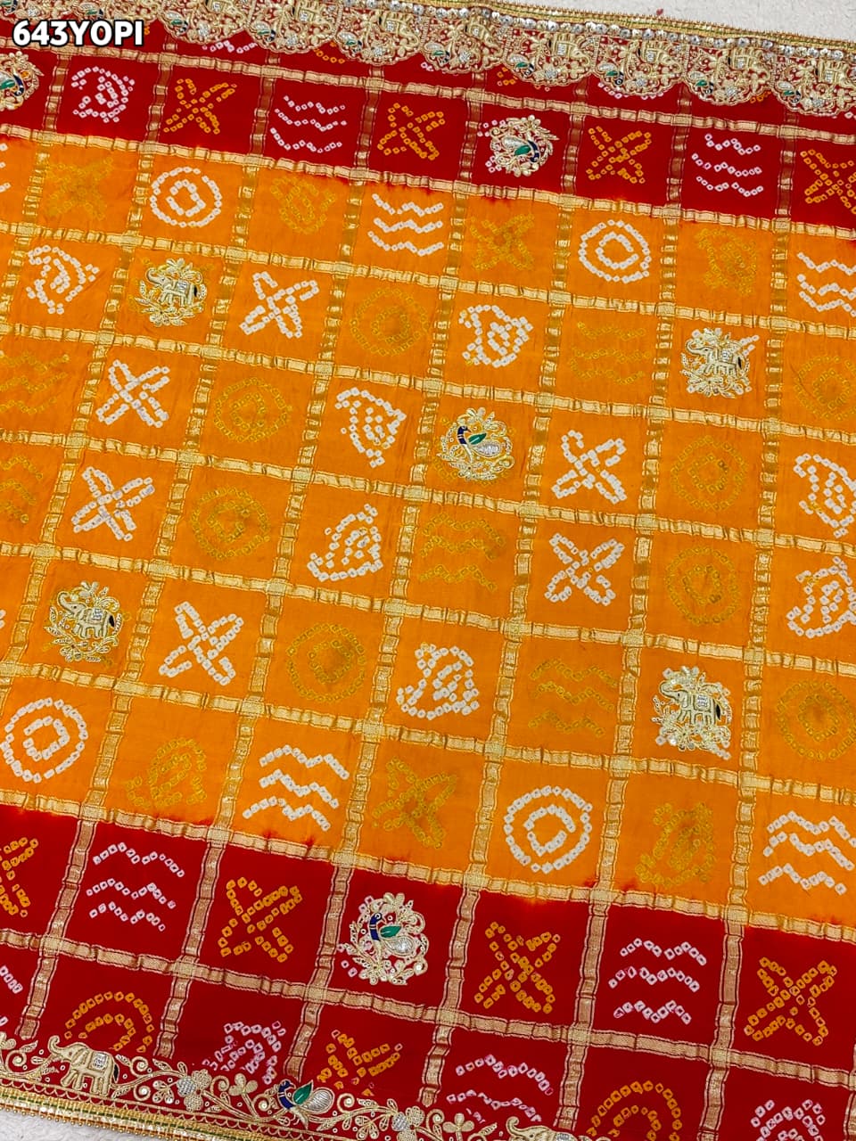 KcPc Pure Gaji Silk Ghatchola Bandhani With Zardoji Work Chunri Pila Odhna