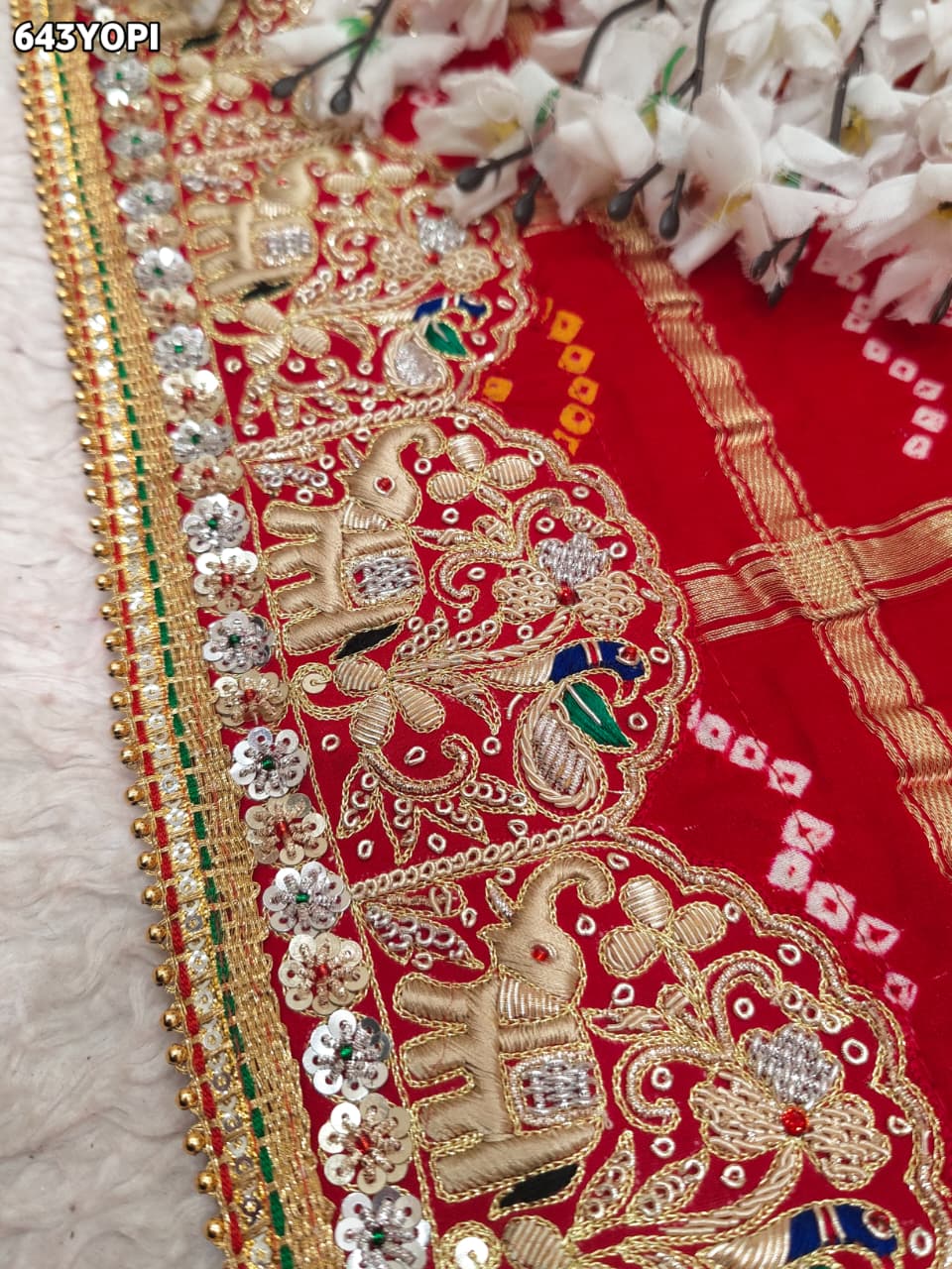 KcPc Pure Gaji Silk Ghatchola Bandhani With Zardoji Work Chunri Pila Odhna