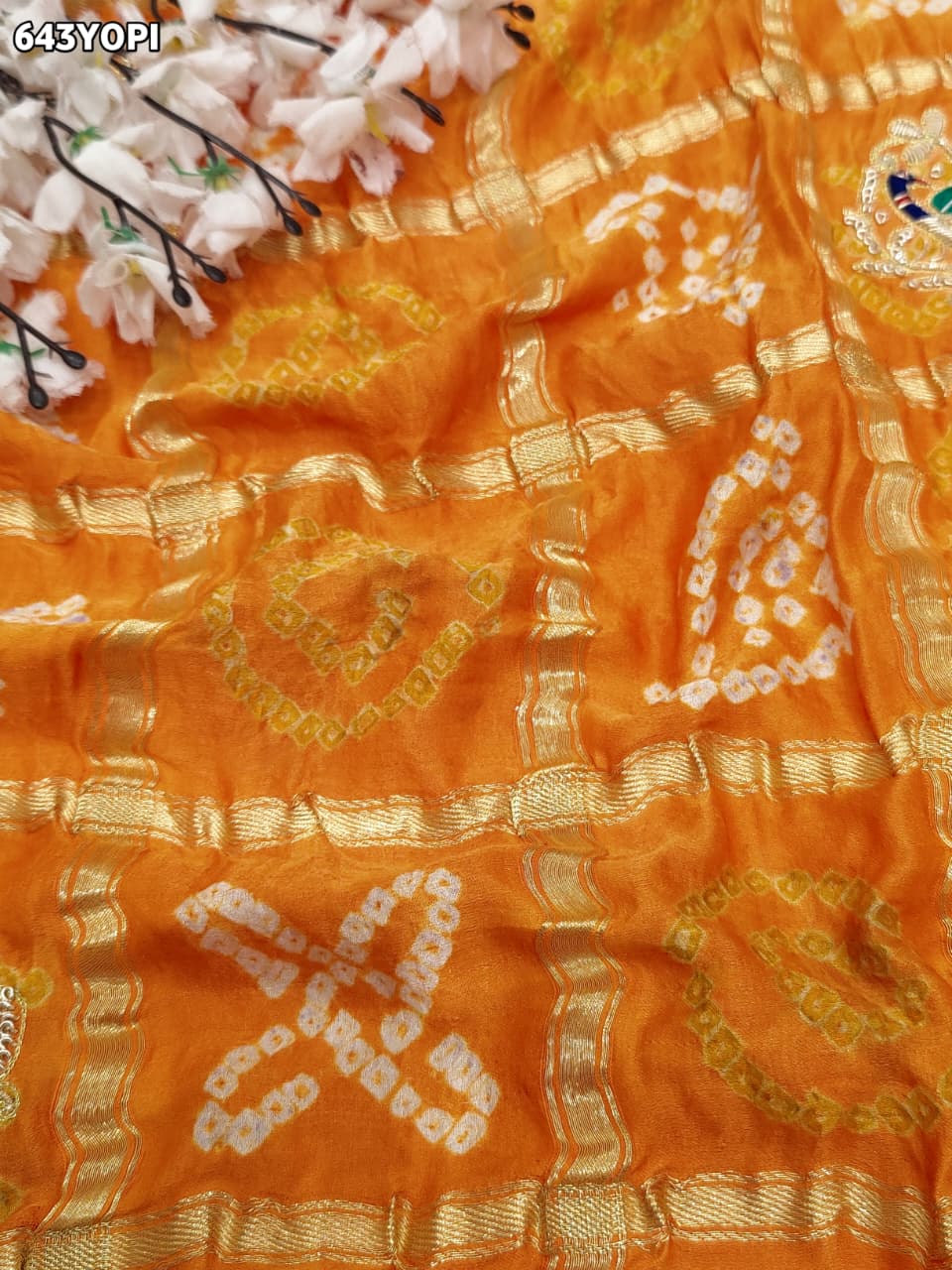 KcPc Pure Gaji Silk Ghatchola Bandhani With Zardoji Work Chunri Pila Odhna