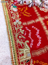 KcPc Pure Gaji Silk Ghatchola Bandhani With Zardoji Work Chunri Pila Odhna