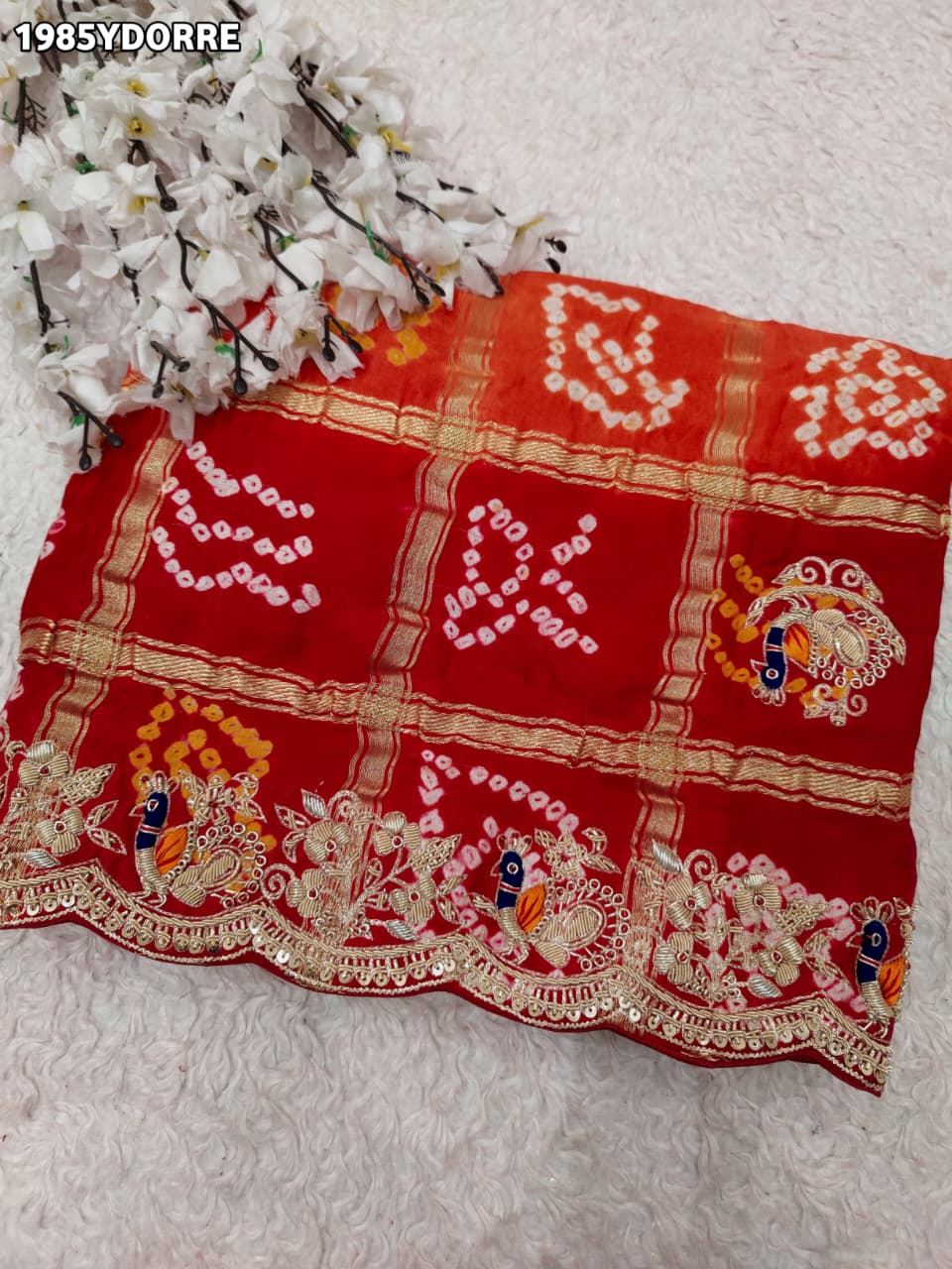 KcPc New Beautiful Arrival Pure Gaji Silk Marwadi Peacock Style Chunri PilaMNL