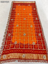 KcPc Special Pure Gaji Silk Bandhani Zardoji Ghatchola Chunri Pila Odhna (Red Orange)