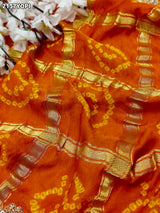 KcPc Special Pure Gaji Silk Bandhani Zardoji Ghatchola Chunri Pila Odhna (Red Orange)