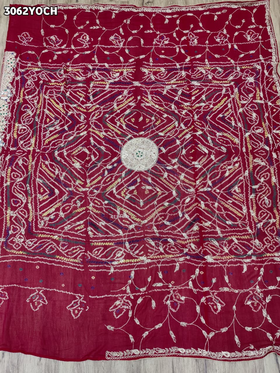 By New Elegant Ojariya Pila Chunri Bandhani Craft Zardoji Work for Traditional Occasions