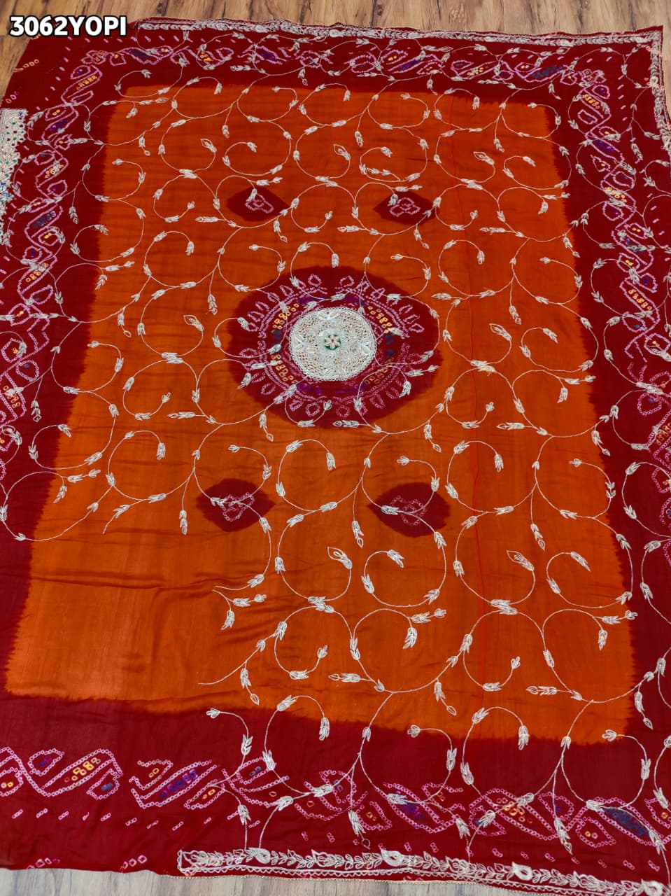 By New Elegant Ojariya Pila Chunri Bandhani Craft Zardoji Work for Traditional Occasions