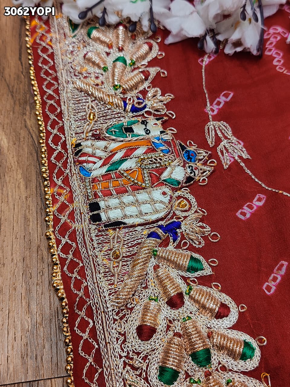 By New Elegant Ojariya Pila Chunri Bandhani Craft Zardoji Work for Traditional Occasions